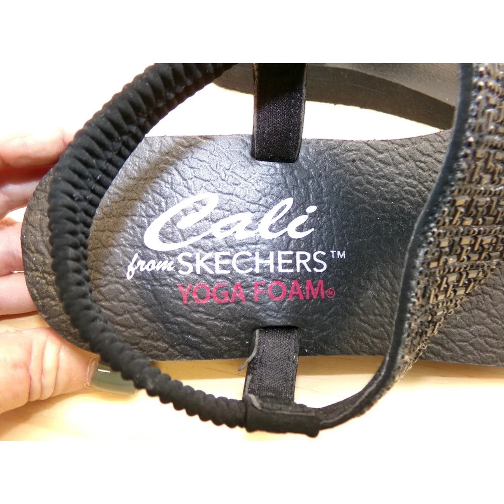 Cali Skechers Meditation Sweet Rock Thong Sandals Womens Black Size 9 Yoga NEW